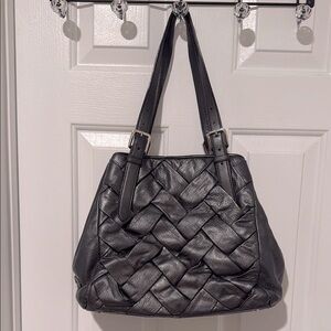 COLE HAAN Prudence Gray Woven Leather Hobo Shoulder Bag Silver Tone Hardware